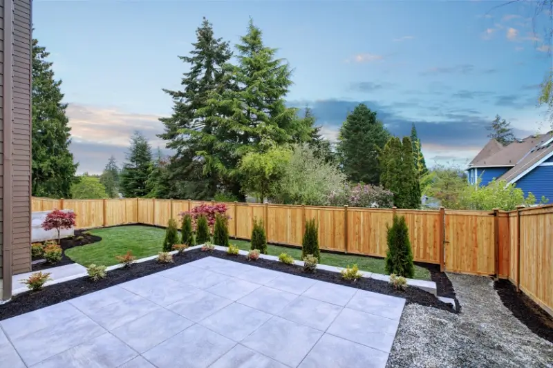 Backyard patio at new construction home.