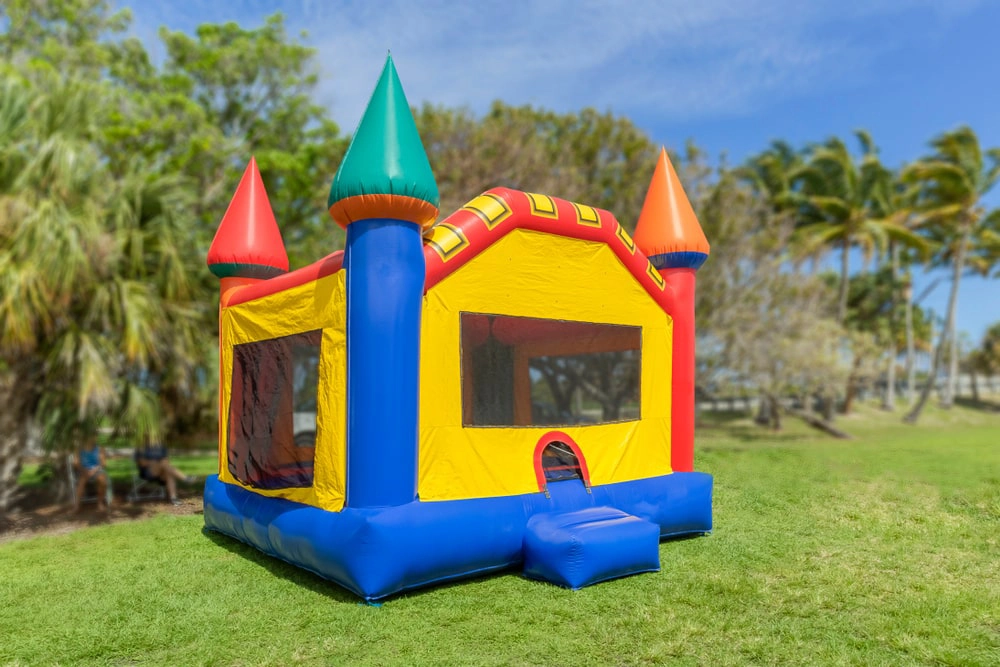 Bounce castle in residential backyard