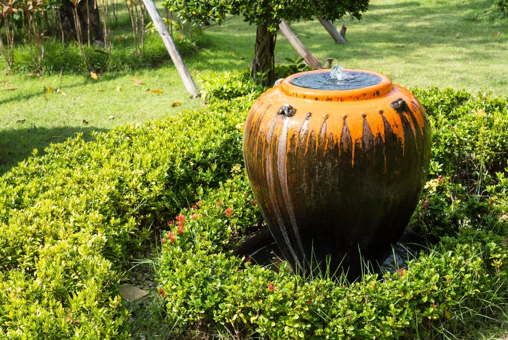 Bubbler fountain in residential yard