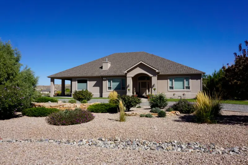 Residential front yard with low-water landscaping