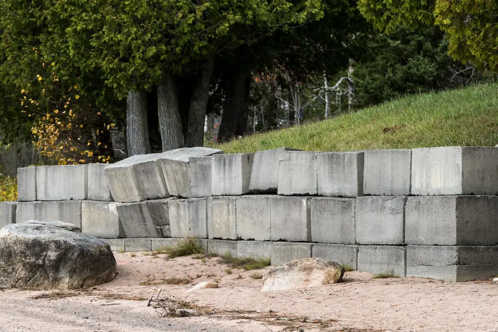 Broken retaining wall.