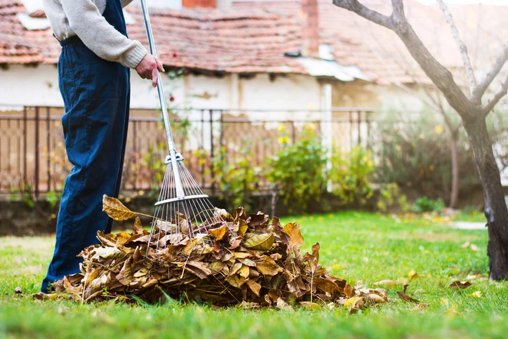 Man raking leaves - The Grounds Guys of Gettysburg