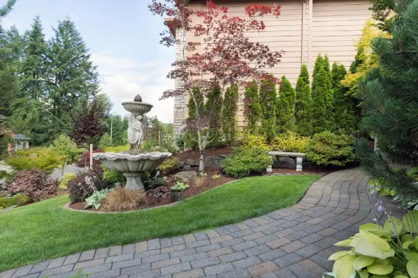 Water feature in residential yard.