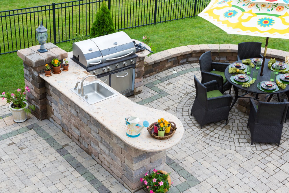 Outdoor kitchen in backyard