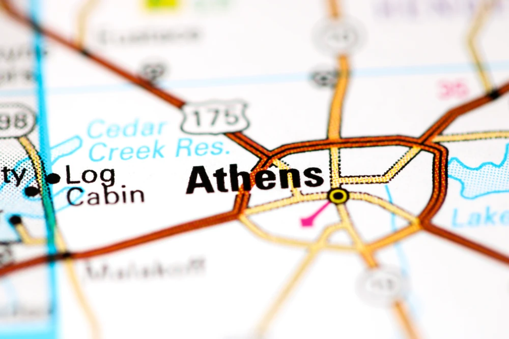 A map of Athens, Texas.