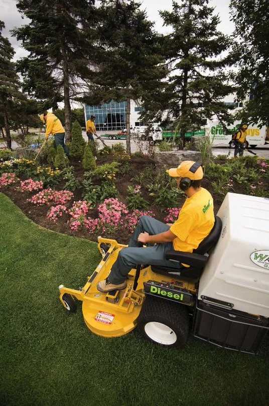 The Grounds Guys employees performing lawn work