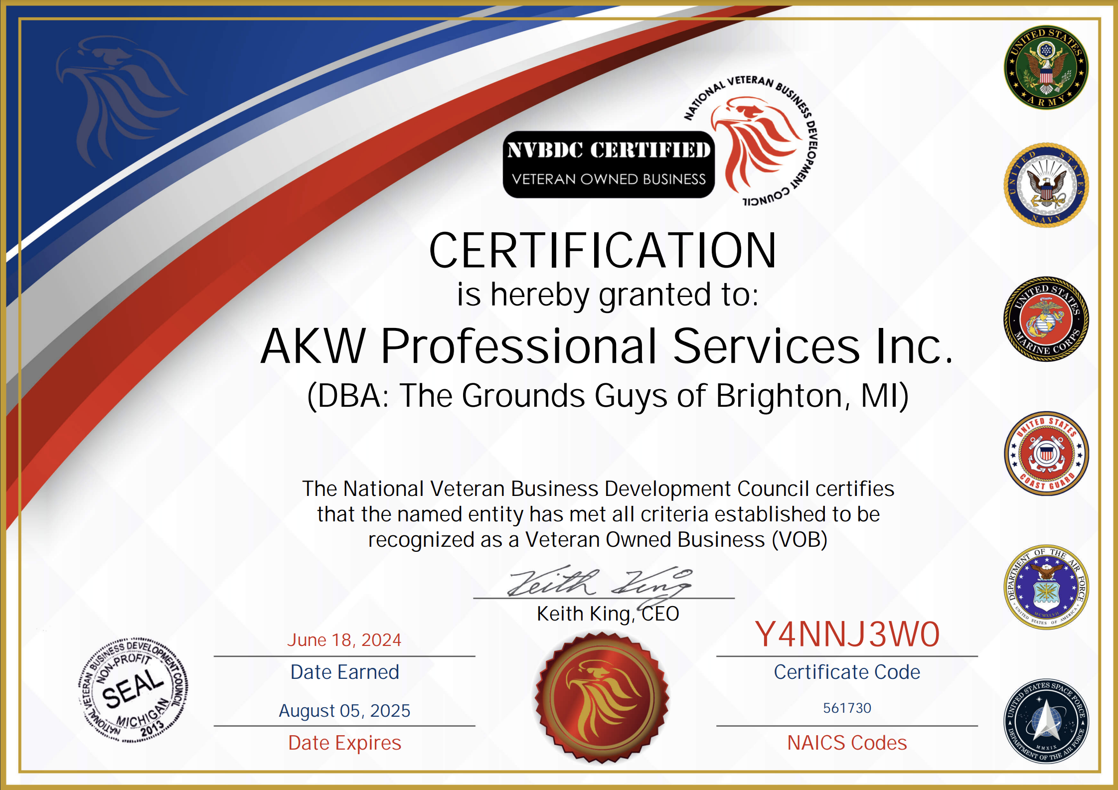 Certified Veteran Certificate